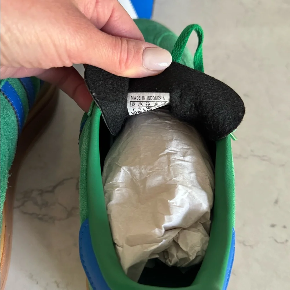 adidas Green Suede Sneakers with Blue Stripes and Gum Sole - Picture 4 of 4